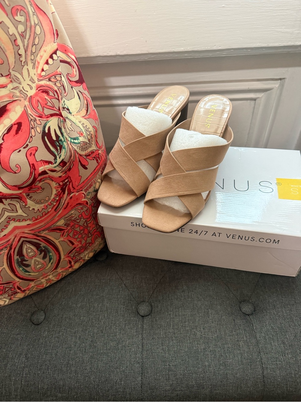 VENUS Tan Crisscross Mule Slides